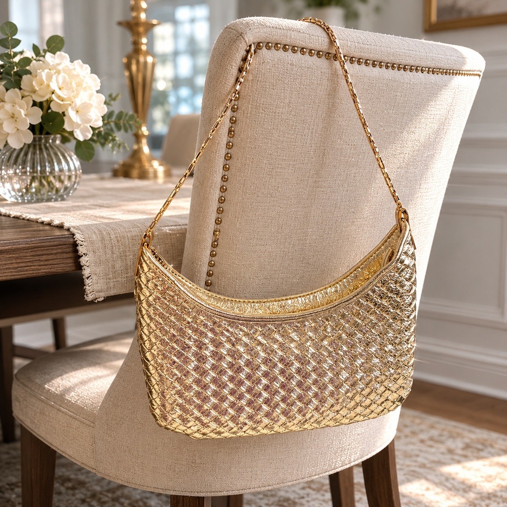 Aritenation Gold Metallic Shoulder Bag Y2K Disco Party Prom Evening Glam Purse